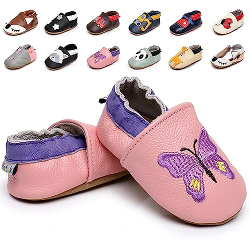 Krabbelschuhe Baby Weicher Leder Lauflernschuhe mit rutschfeste Wildledersohlen Lederschuhe Hausschuhe für Kleinkind Jungen Mädchen 0-24 Monate von Kfnire