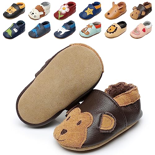 Krabbelschuhe Baby Weicher Leder Lauflernschuhe mit rutschfeste Wildledersohlen Lederschuhe Hausschuhe für Kleinkind Jungen Mädchen 0-24 Monate von Kfnire