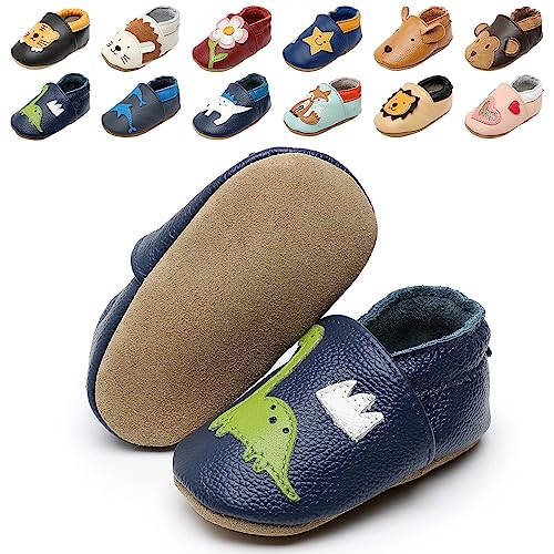 Krabbelschuhe Baby Weicher Leder Lauflernschuhe mit Rutschfeste Wildledersohlen Lederschuhe Hausschuhe für Kleinkind Jungen Mädchen 0-24 Monate von Kfnire