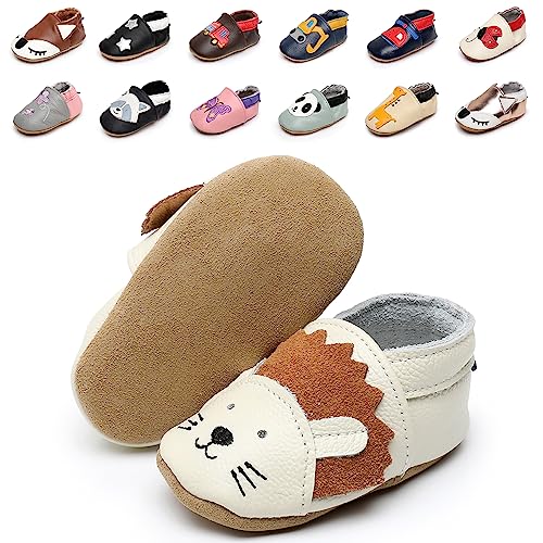 Krabbelschuhe Baby Weicher Leder Lauflernschuhe mit rutschfeste Wildledersohlen Lederschuhe Hausschuhe für Kleinkind Jungen Mädchen 0-24 Monate von Kfnire