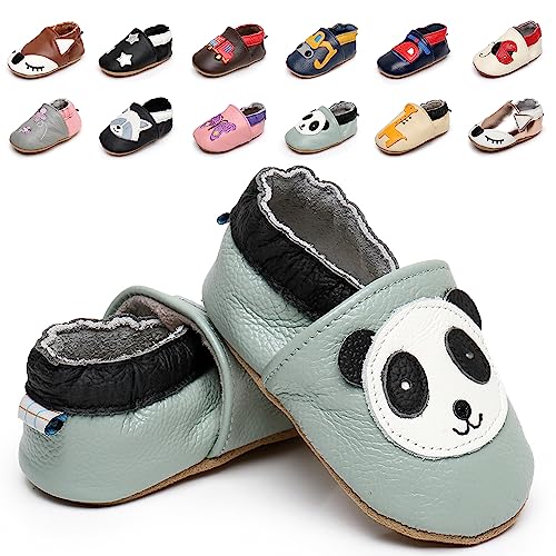 Krabbelschuhe Baby Weicher Leder Lauflernschuhe mit rutschfeste Wildledersohlen Lederschuhe Hausschuhe für Kleinkind Jungen Mädchen 0-24 Monate von Kfnire