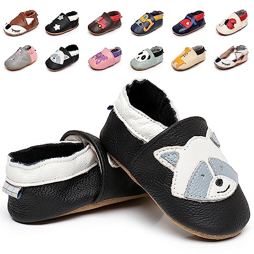 Krabbelschuhe Baby Weicher Leder Lauflernschuhe mit rutschfeste Wildledersohlen Lederschuhe Hausschuhe für Kleinkind Jungen Mädchen 0-24 Monate von Kfnire