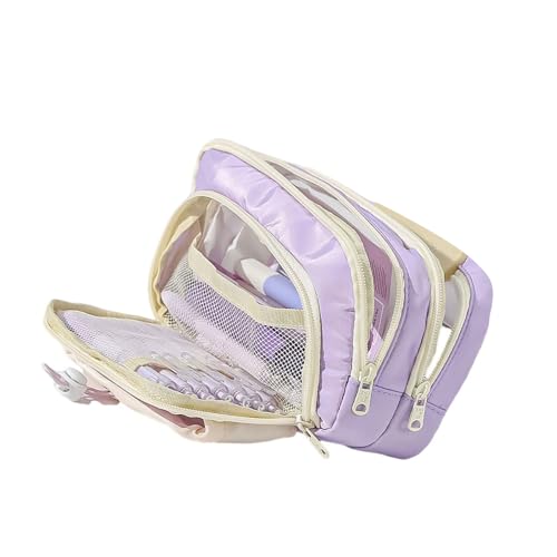 Federmäppchen mit hoher Kapazität, mehrlagiges Federmäppchen, mehrere Fächer, Marker, Stift-Organizer, Künstlerbedarf, Organizer-Tasche, violett von Kfwfuaee