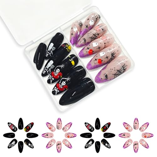 Halloween Press Auf Nägeln Mandelgefälschte Nägel Beängstigend Künstlich Für Frauen Mandelförmige Klebstoffe Mit Designs Halloween Pressenagel von Kfwfuaee