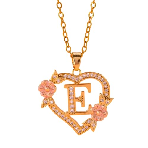 Kfwfuaee Einzigartige Blumenmonogramm Halskette Messingkette Mit Ausschnitt Herz Detail Erstes Schmuck Geschenk Mode Layering Halskette Accessoire von Kfwfuaee