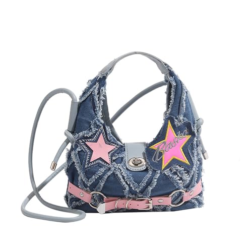 Kfwfuaee Frauen Handtasche Fünfzüßige Star Umhängetasche Denims Crossbody Tasche Einfache Messenger Für Daily Travel Frauen Schulter Stilvolle Handtasche Denims Crossbody Stars Messenger von Kfwfuaee