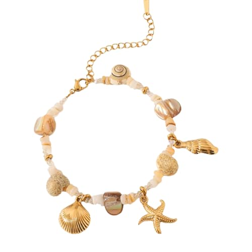 Kfwfuaee Halskette mit Seestern-Muscheln, verstellbar, Edelstahl, Geschenk für Strandurlaub, Muschelkette, フリーサイズ, Wie in der Beschreibung beschrieben, Ohne Edelstein von Kfwfuaee