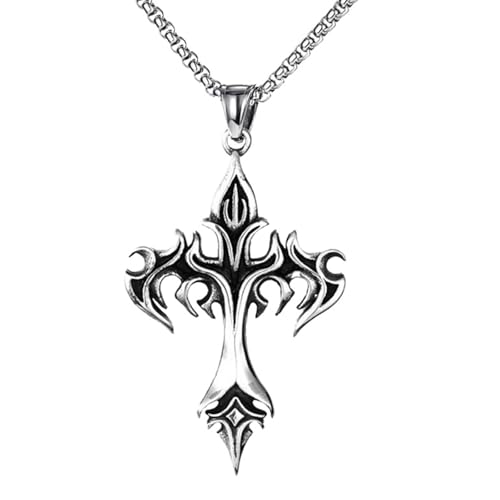 Kfwfuaee Herren Retro Flame Crucifix Halskette Handgefertigtes Schlüsselbeutel Kette Unisex Choker Alltagsnahrungszubehör Titanien Stahlkruzifix Halskette von Kfwfuaee
