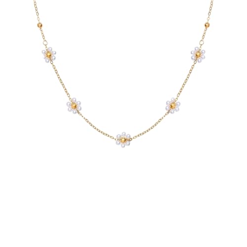 Kfwfuaee Künstlerische Blütendesign Einstellbarer Kupfer Halskette Mit Nachahmungsperlen Zum Schichten Von Styling Bequemer Leichter Halskettenschmuck von Kfwfuaee