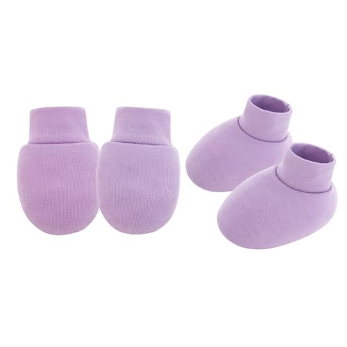 Kfwfuaee Neugeborene Anti Scratch Fäustlinge Und Socken Set Feste Farbe Baumwolle Baby Hand & Fußschutz Ärmel Für 0-6 Monate Handabdeckung von Kfwfuaee