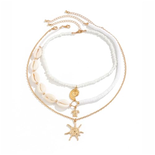 Kfwfuaee Packung 3PCS Sea Inspirierte Schalenperlen Halsketten Geschichtetes Neckchain Mit Einzigartigen Akzenten Für Frauen Und Mädchen Mode von Kfwfuaee
