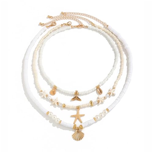 Kfwfuaee Packung 3PCS Sea Inspirierte Schalenperlen Halsketten Geschichtetes Neckchain Mit Einzigartigen Akzenten Für Frauen Und Mädchen Mode von Kfwfuaee