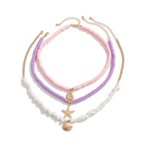 Kfwfuaee Packung 3PCS Sea Inspirierte Schalenperlen Halsketten Geschichtetes Neckchain Mit Einzigartigen Akzenten Für Frauen Und Mädchen Mode von Kfwfuaee