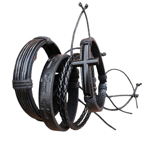 Kfwfuaee Set 4 Leder Armband Handschmuck Mode Handgelenk Schmuck Mehrschicht Armband Lederband Für Frau Mann Set Für Männer von Kfwfuaee