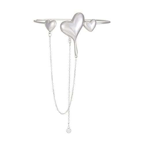 [Kfwfuaee] Silber Farbe Charme Herz Süß Ring Frisch lange Kette Armband Damen Arm Armband Damen Kupfer Armband Top Armband Mädchen Faust Schmuck von Kfwfuaee