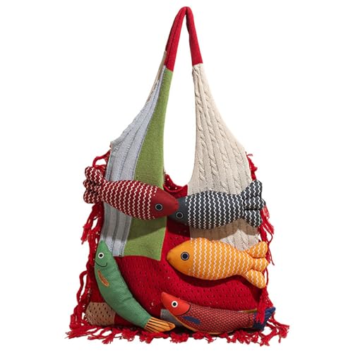 Kfwfuaee Stylish Fish Strickarbeit Tasche Für Frauen Leichtes Polyesterbeutel Geräumige Reise Wesentliche Praktische Stricktasche Mit Patchwork von Kfwfuaee