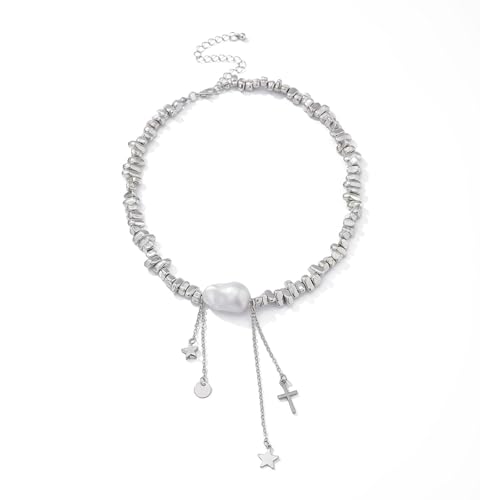 Kfwfuaee Unregelmäßige Perlen-Halskette, trendiger modischer Halsschmuck, Legierung, Textur, Perlen, Halsschmuck zur Verschönerung Ihres täglichen Looks, Damenkette, Einheitsgröße, Wie beschrieben von Kfwfuaee