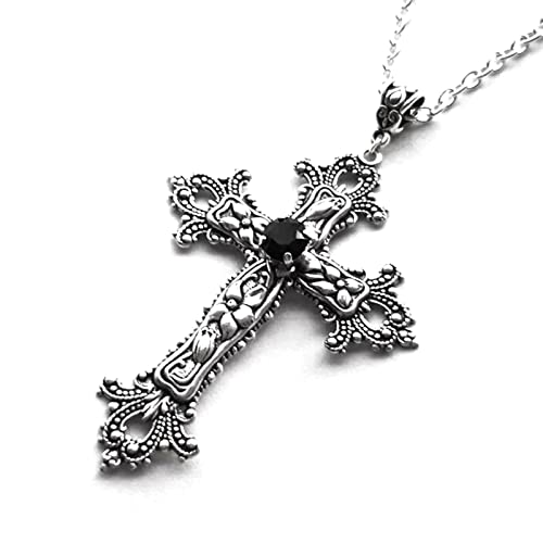[Kfwfuaee] Vintage Kreuz Halskette Damen Herren Silber Kristall Gothic Symbol Schmuck Unisex Kreuz Anhänger Halskette Damen Kreuz Knochen Silber Unisex Gothic, フリーサイズ, Wie in der Beschreibung von Kfwfuaee