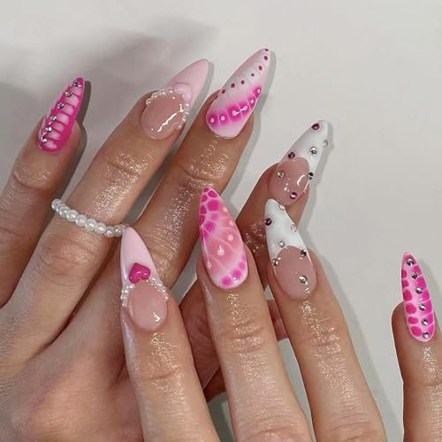 Mandelpresse Auf Nägeln Gefälschte Nägel Glänzend Acrylkünstiger Stick Für Frauen 24PCS 12 Gresizes Klebstoff Design Falscher Nagel von Kfwfuaee