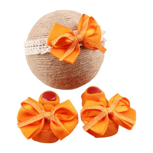 Kfwfuaee Stylisches Spitzen-Stirnband und rutschfeste Socken mit zarten Schleifen-Designs, modisches Spitzen-Stirnband-Socken-Set für Babys, merhfarbig von Kfwfuaee