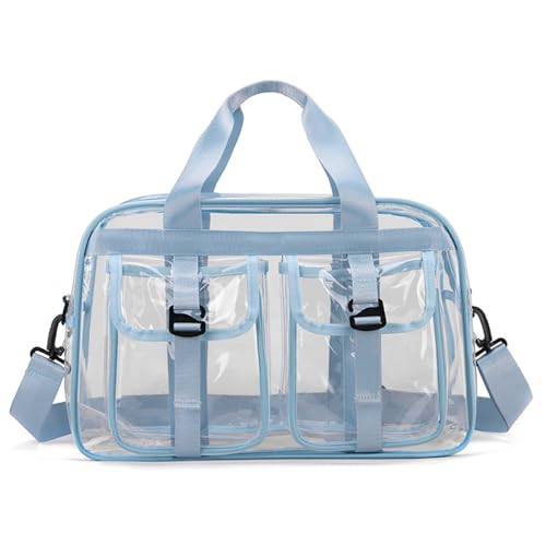 Transparente PVC-Sporttasche, geräumige Organizer für Fitnessstudio, Schwimmbad, Reisen, Abenteuer, mit Schultergurt, transparente Konzerttasche, himmelblau, Mass Beauty von Kfwfuaee