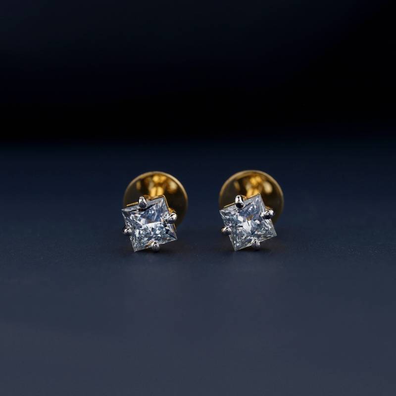 0, 80Ct Hellblau Princess Diamond Screw Back Ohrstecker 4 Prong Set Lab Grown Diamant Solitär 14K Gold Ohrring von Khamkardiamond