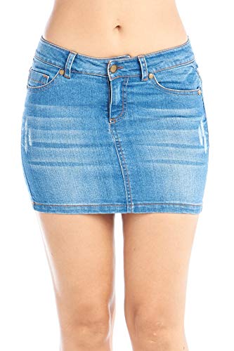 Damen Basic Jeans Denim Mini 5 Pocket-Rock Juniors - Dunkelblau, Größe - XSmall von Khanomak