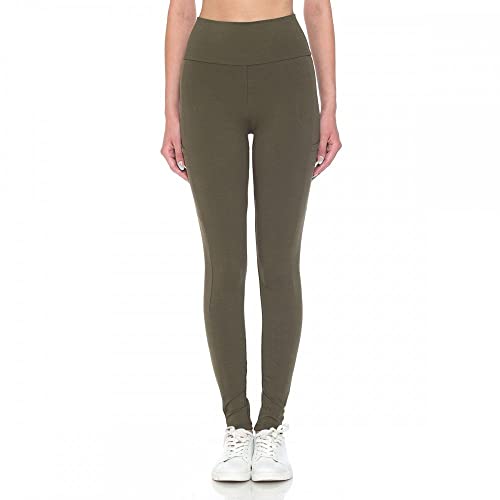 Khanomak Damen High Waist Lange Leggings mit Handytasche (M, Military Olive) von Khanomak