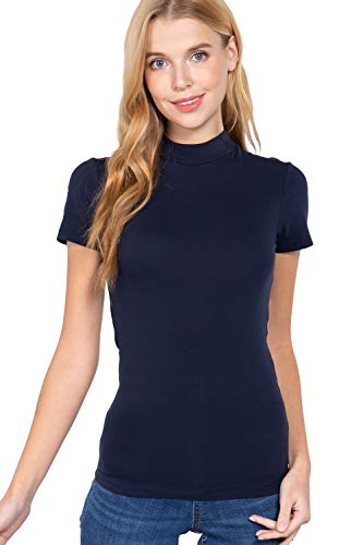 Khanomak Damen Kurzarm Mock Neck Jersey Top, Echtes Marineblau, Klein von Khanomak