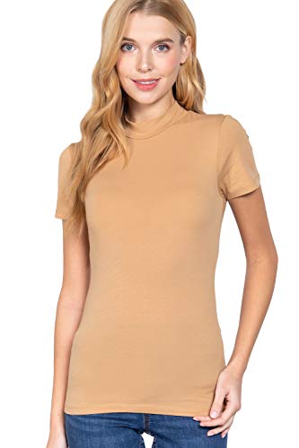 Khanomak Damen Kurzarm Stehkragen Jersey Top, Khaki, Mittel von Khanomak