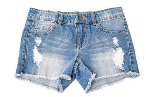 Khanomak Frauen Kids MŠdchen Denim Distress Ripped Shorts (Medium Wash_9-10Yrs) von Khanomak