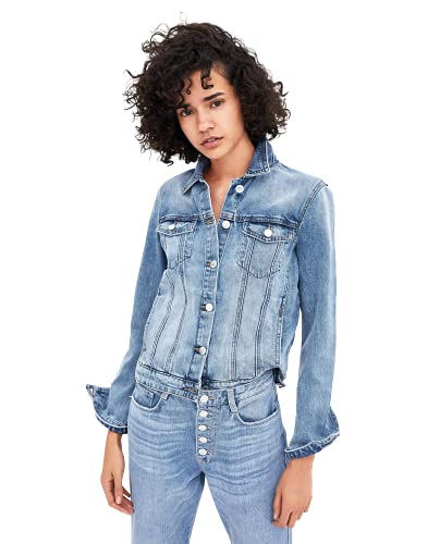 Khanomak Klassische Denim Jean Geknšpfte Vorderseite Langarmshirt Basic Kragen Baumwolljacke (2XL, Mittelblau) von Khanomak