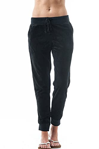 Khanomak Kordelzug Velour Vorne Slant Taschen BeilŠufige Jogger Hosen (S, Schwarz) von Khanomak