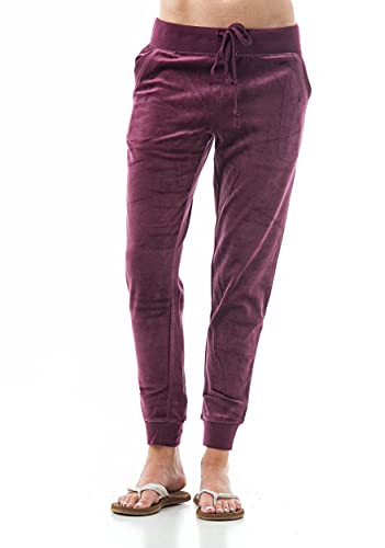 Khanomak Kordelzug Velour Vorne Slant Taschen BeilŠufigen Jogger Hose (Medium, Burgund) von Khanomak