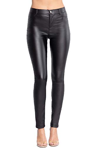 Khanomak Kunstlederhose mit hoher Taille, PU, lange Hüfte, Push-Up-Formung, Schwarz, Groß von Khanomak