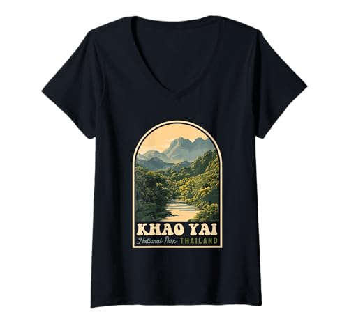 Damen Khao Yai Nationalpark Thailand Souvenir Retro T-Shirt mit V-Ausschnitt Damen Khao Yai Nationalpark Thailand Souvenir Retro T-Shirt mit V-Ausschnitt von Khao Yai Thailand Souvenirs
