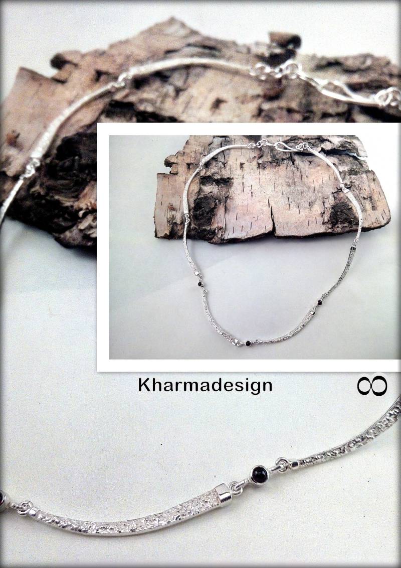 Kharma "Kette Welle" 925 Karatt Silber Kette Mit Granat Cabaschon von Kharmadesign