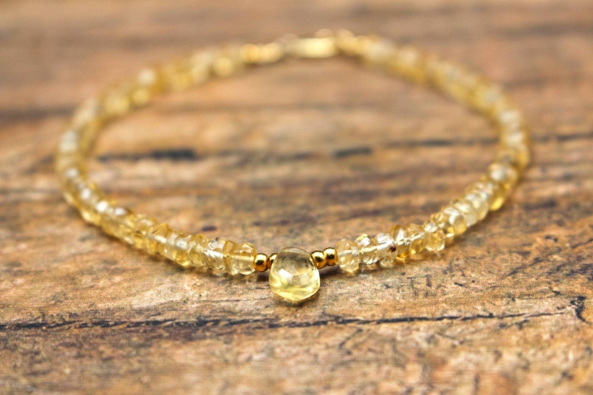 Citrin Teardrop Fußkettchen | Facettierter Stein Ankle Armband Handarbeit| Solar Plexus Chakra Schmuck Zierliches Boho Geschenk von KhemsDesigns