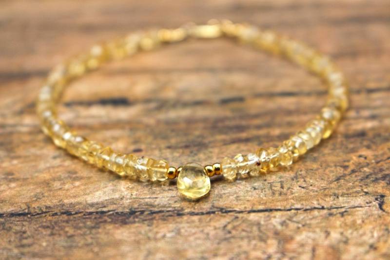 Citrin Teardrop Fußkettchen | Facettierter Stein Ankle Armband Handarbeit| Solar Plexus Chakra Schmuck Zierliches Boho Geschenk von KhemsDesigns