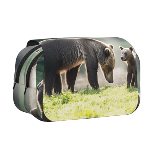 Khkbnb Federmäppchen, Motiv: Braunbär, Mutter und Sohn, großes Fassungsvermögen, Federmäppchen, Schreibwaren-Organizer, Kosmetiktasche, Bürobedarf von Khkbnb