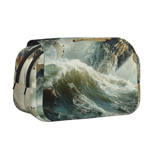 Khkbnb Federmäppchen, Motiv: Buckelwal in den Wellen, großes Fassungsvermögen, Federmäppchen, Schreibwaren-Organizer, Kosmetiktasche, Bürobedarf von Khkbnb