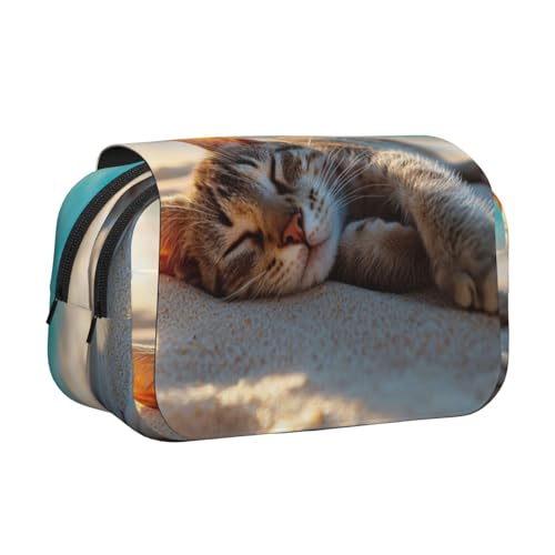 Khkbnb Federmäppchen, Motiv: Katzen am Strand, großes Fassungsvermögen, Federmäppchen, Schreibwaren-Organizer, Kosmetiktasche, Bürobedarf von Khkbnb
