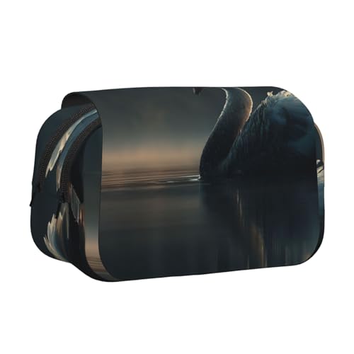 Khkbnb Federmäppchen mit Schwänen auf dem See, großes Fassungsvermögen, Federmäppchen, Schreibwaren-Organizer, Kosmetiktasche, Bürobedarf von Khkbnb