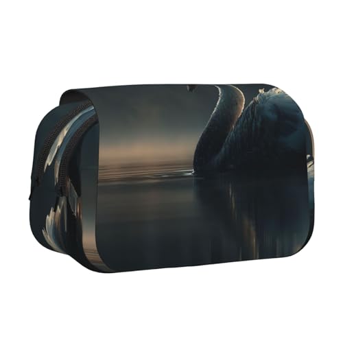 Khkbnb Federmäppchen mit Schwänen auf dem See, großes Fassungsvermögen, Federmäppchen, Schreibwaren-Organizer, Kosmetiktasche, Bürobedarf von Khkbnb