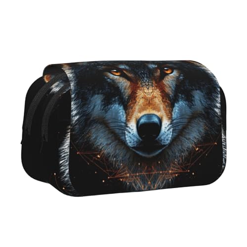 Khkbnb Federmäppchen mit Wolfskopf, großes Fassungsvermögen, Federmäppchen, Schreibwaren-Organizer, Kosmetiktasche, Bürobedarf von Khkbnb