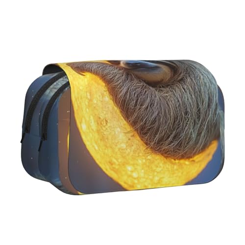 Khkbnb Federmäppchen mit großem Fassungsvermögen, Motiv: Faultier auf dem Mond, Federmäppchen, Schreibwaren-Organizer, Kosmetiktasche, Bürobedarf von Khkbnb