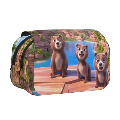 Khkbnb Niedliches kleines braunes Bären-Federmäppchen, Federmäppchen, Schreibwaren-Organizer, Kosmetiktasche, Bürobedarf von Khkbnb