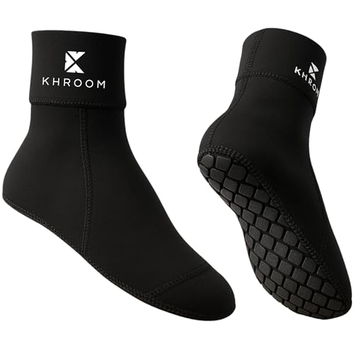 Khroom 3mm Neoprensocken Herren, Damen, Kinder | Wassersocken mit Anti-Rutsch Sohle passend zu Flossen - Schwarz - wasserdichte Aqua Socken für Strand und Beach Volleyball | Badesocken 38-40 von Khroom