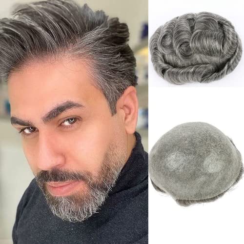 Haarteil für Herren, 20,3 x 25,4 cm, ultradünnes Haarsystem, für Herren, 0,08 mm, V-Schlaufen-Haar, Ersatz-Haar, 0,04 mm dick, #210, dunkelbraun mit 10 % grauem Haar ) von KhuWan
