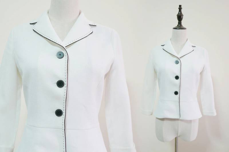 Frauen Weiße Vintage Blazer Schwarzen Rand Langarm Slim-Anzug Der 1960Er Jahre Mode von KhunMali1